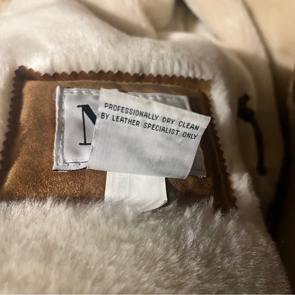 Vintage NY Jeans Cinnamon Brown Leather Coat Shearling Lining Front Toggles M - Picture 14 of 16